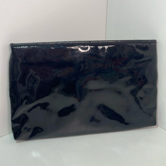 Retro 80’s Bag Bazaar Black Patent Leather Compartment Large Clutch Bag - Picture 4 of 14